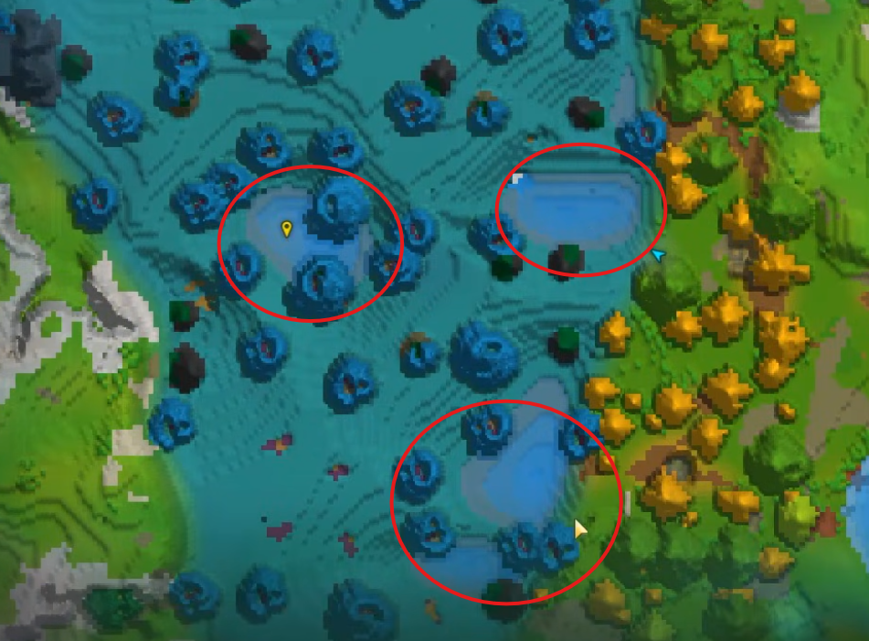 Estanques del bioma Azur en el mapa