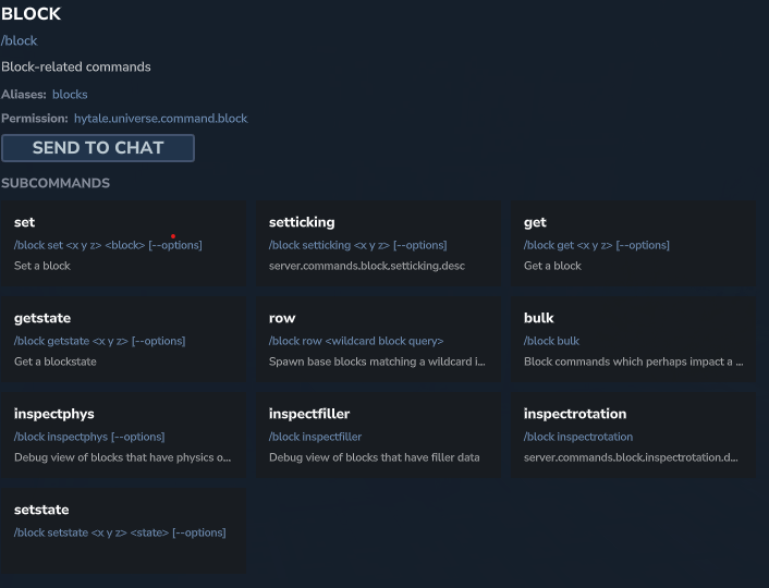 Jugador usando el comando /block para manipular vóxeles